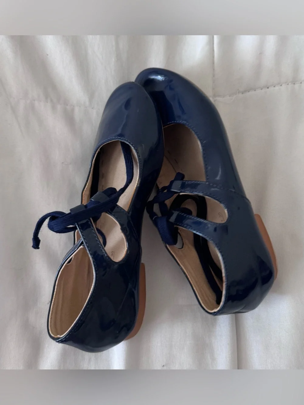 Zara Navy Patent Mary Jane with Lace Tie
